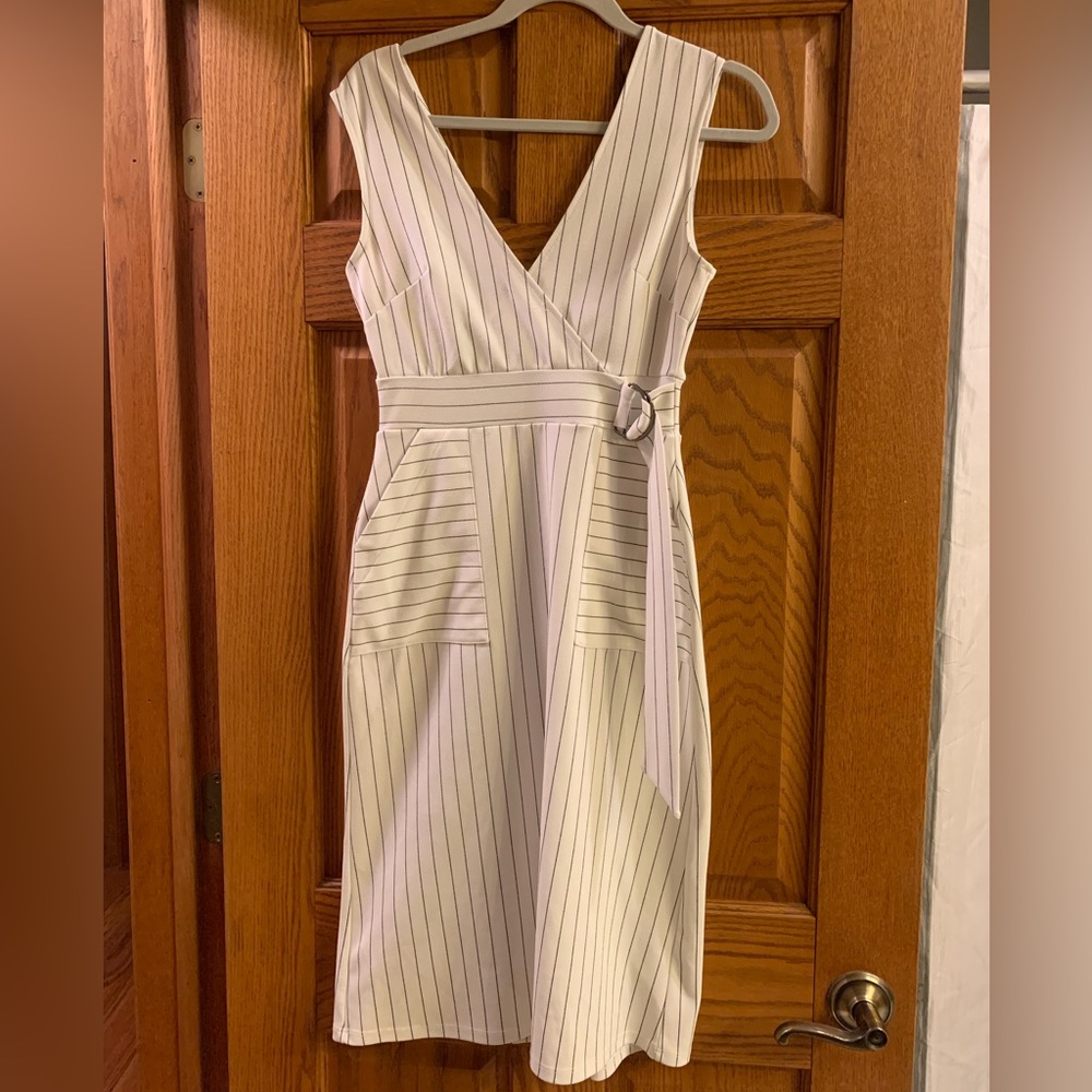 White midi dress with black stripes